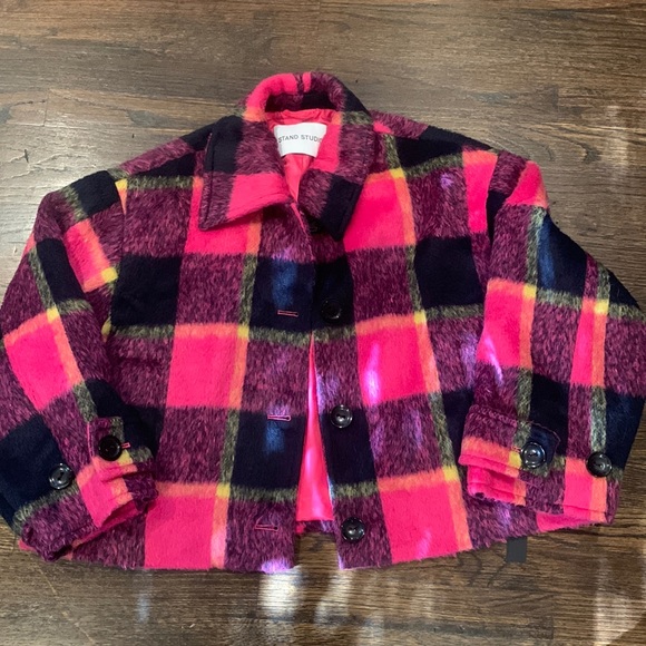 NWT Stand Studio pink black plaid cropped jacket size 32 - Picture 3 of 8